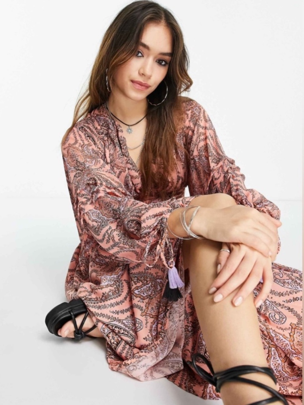 Free People Mirage Boho Printed Maxi Dress in Orange Maxikjole size 10 - Picture 13 of 16